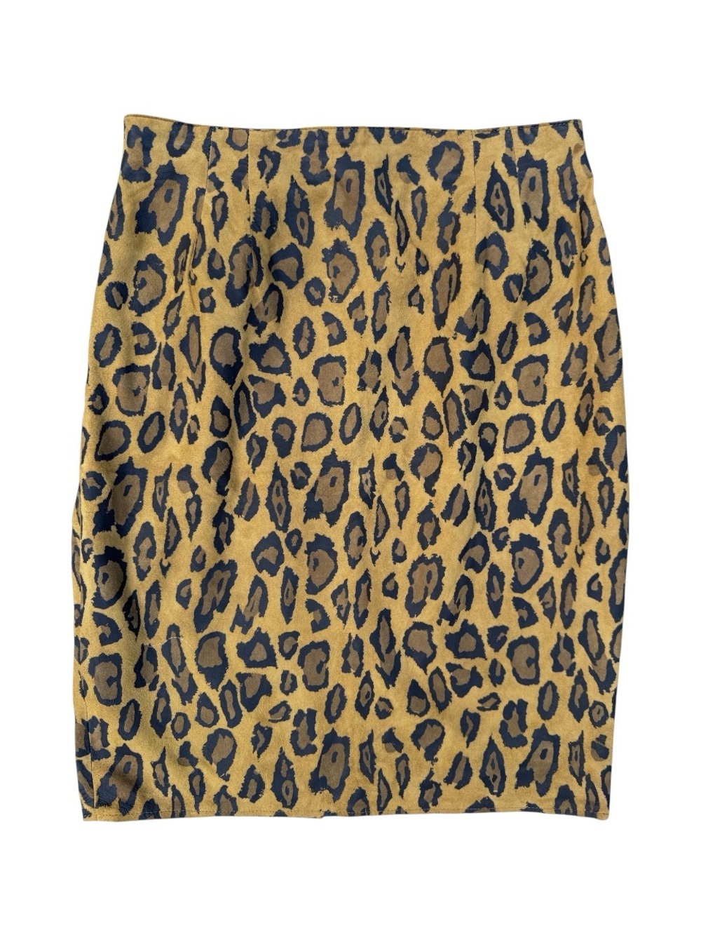 90s Vakko 100% Suede Leopard Print Midi Pencil Skirt - 12